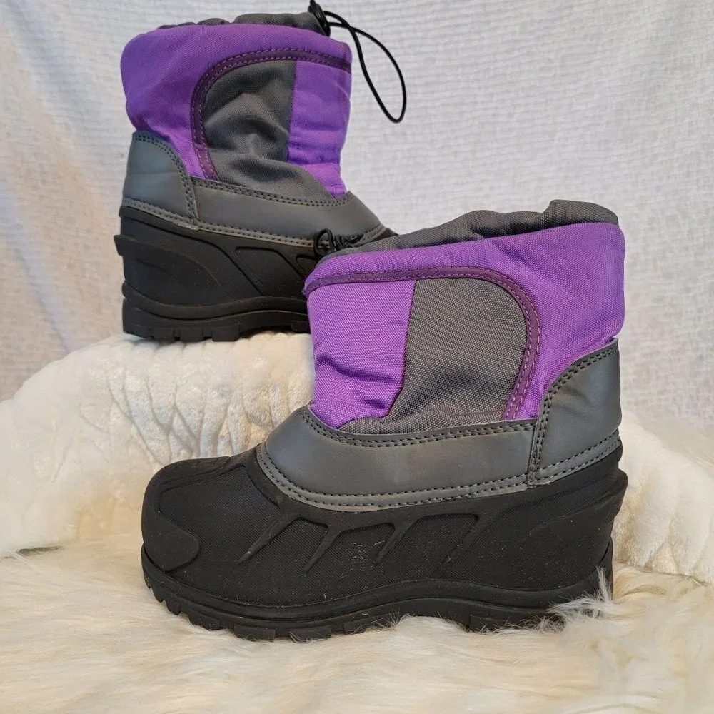 ITASCA Youth Girls Snow Boots Black Purple Drawstring Pull On Insulated Winter 1